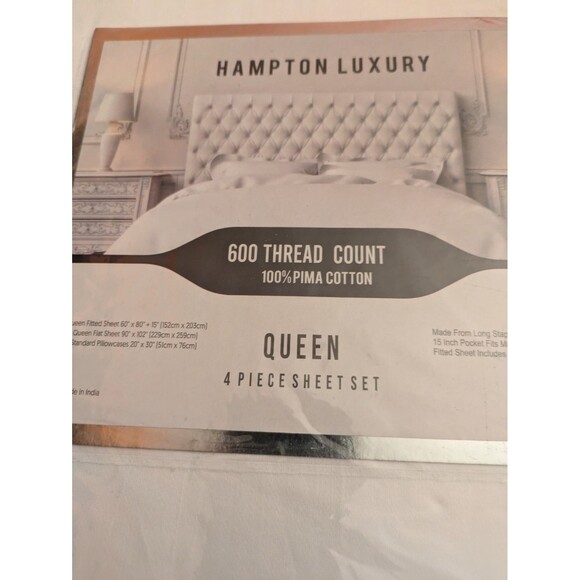 Hampton House Queen Sheet Set 4pcs Blue Pillow Cases100% Cotton Sateen 600 TC - Picture 6 of 7